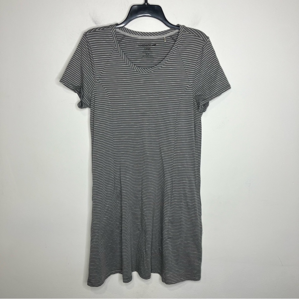 Toad & co windmere t-shirt dress gray and white striped pockets women size large